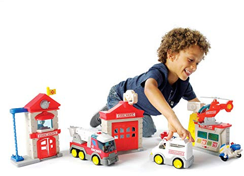 Fat Brain Toys Fire Station Playset - Rescue Vehicles & Buildings for Preschoolers
