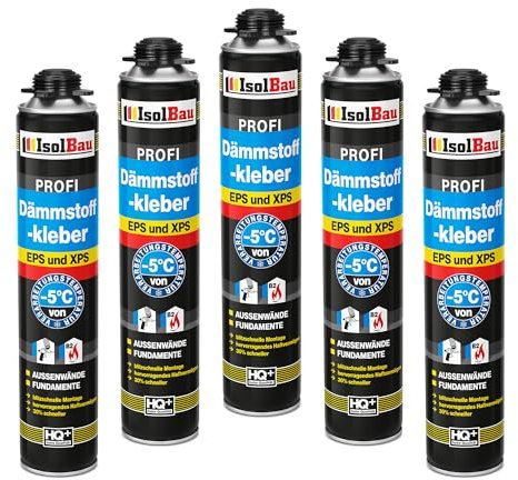Isolbau B2 Colle isolante – 5 x 750 ml de colle périmétrique pour panneaux EPS et XPS – Mousse adhésive en polyuréthane 1K pour fixation et isolation