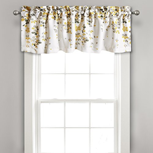 Lush Decor Mantovana per finestra con fiori piangenti per cucina, soggiorno, sala da pranzo, camera da letto, mantovana, giallo e grigio