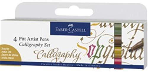 Faber-Castell 167505 Tuschestift Pitt Artist Pen Calligraphy Set, 2,5 mm, 4er Etui, Mehrfarbig