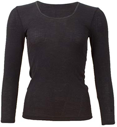 Cosilana, Damen Unterhemd Langarm, 70% Wolle 30% Seide (36/38, Schwarz)