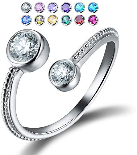 Esberry Geschenk zum Muttertag mit Geschenkverpackung, 18 K vergoldetes 925er Sterlingsilber, Geburtsmonat, verstellbare Ringe für Frauen und Mädchen