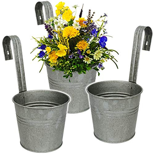 alles-meine.de GmbH 3 Stück Hänge - Blumentöpfe/Hängetöpfe/Pflanzschale - Metall - Ø 17 cm - metallic grau/anthrazit RUND - Hängend/mit Haken & Halterung - Aufhängen -..