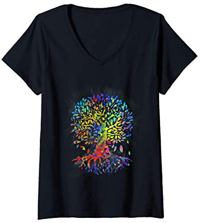 Femme Arbre De Vie Cadeau L'Arbre De Vie Méditation T-Shirt avec Col en V
