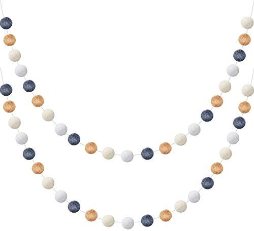 2 Stück Bunte Kugeln aus Wollfilz, handgefertigt, 1,5 m lang, 24 Filzkugeln für Weihnachtsbaum-Wanddekoration (Braun, Beige, Weiß, Grau)