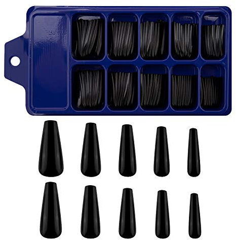 SAVITA 100Pcs Extra Long Press on Nails Acrylic Artificial Fake Nails Coffin Long Ballerina Full Cover False Nails for Nail Art, Nail Salon Supplies (Black)