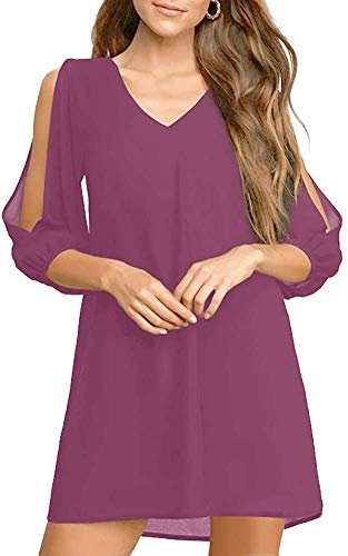 Brosloth Robe Femme Chic et Èlégante, Jupe D'été Casual en Mousseline à Épaules Dénudées, RobeBohèmes Taille Haute à Manches Longues, Mini Col V Robe de Cocktail Violet M