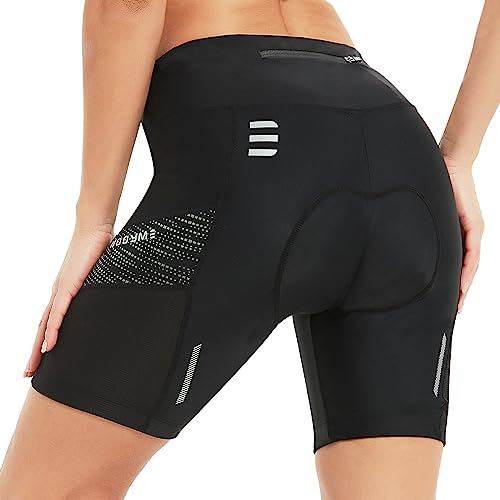 NOOYME Damen Radlerhose Gepolstert 4D Atmungsaktiv Radhose Damen Kurz Schwarz L Galaxienmuster Reißverschluss Rückentasche