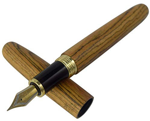 Jinhao Heritage 9056 Wooden Fountain Pen, Tigerwood Antique Natural Pens, Fine Nib With Refillable Ink Converter, Handcrafted Collection Gift Case Set