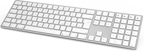 JOYACCESS Bluetooth-Tastatur mit Mehreren Geräten, drahtlose Tastatur in voller Größe mit Ziffernblock, Wechseln Sie zu 3 Geräten für PC, Laptop, MacBook Pro/Air, iPad/iPhone/iMac-Silver