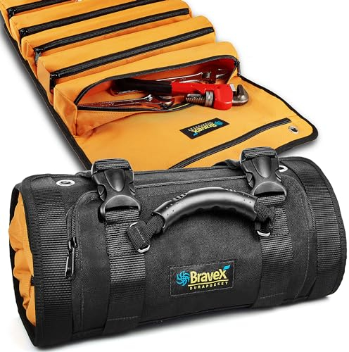 Voltstorm Werkzeugtasche, ballistisches Nylon, 1200D Kevlar-Nähte, YKK-Reißverschluss, verschleißfest, abriebfest, 12 Taschen, Schraubenschlüssel, aufrollbare Werkzeugtasche für Motorrad, Elektriker,