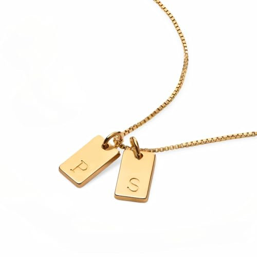 OAK&LUNA - Willow Tag Initial-Halskette mit Diamant (ohne Diamant, 750er Gold-Vermeil)