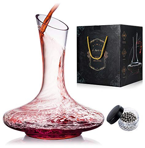 Wine Decanter,Red Wine Carafe,Wine Aerator,100% Hand Blown Lead-free Crystal Glass with Cleaning Beads,Wine Decanters and Carafes,Wine Gift with Luxury Packaging,Wine Accessories (1200ML)
