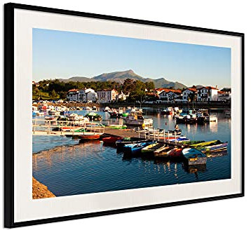 DECLINA, cadre décoration murale, encadrement poster mural, affiche avec cadre, poster paysage, Affiche Poster Port Socoa, 30x45 cm, Cadre noir avec passe-partout