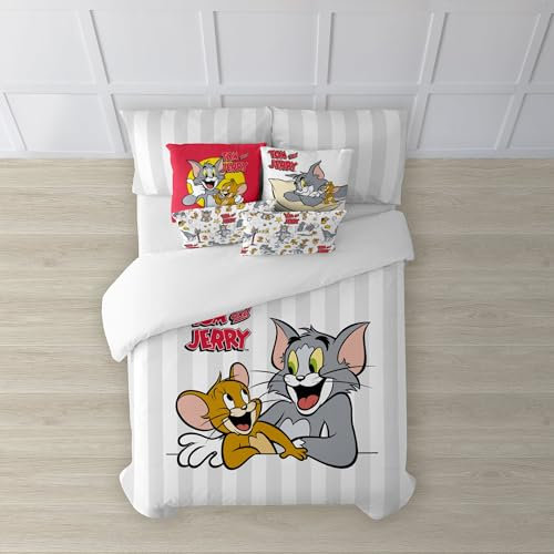Belum Bettbezug Tom & Jerry | Bettbezug Modell Tom & Jerry Basic | Bettbezug mit Knöpfen | Bettbezug 100% Baumwolle | Bettbezug (Bett 150/160 cm (240 x 240 cm)