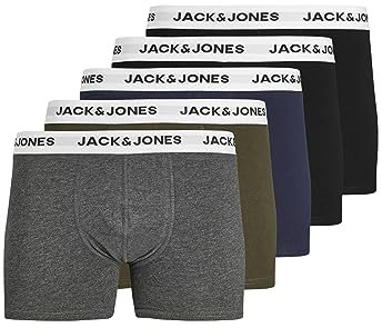 JACK & JONES Herren Boxershort JACBASIC White WB Trunks 5er Pack S M L XL XXL, Größe:XXL, Farbe:Forest Night Navy Blazer - Dark Grey Melange - Black - Black 12214455