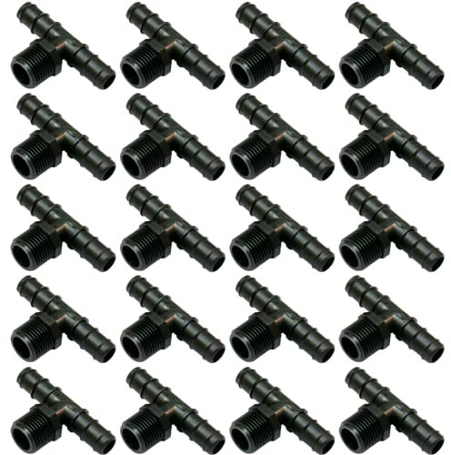 Raccordo a Tee Portagomma con Filetto, Connettore a 3 Vie per Tubi e Sistemi di Irrigazione a Goccia, Nero - Orto Facile (20, 25 mm x 1)