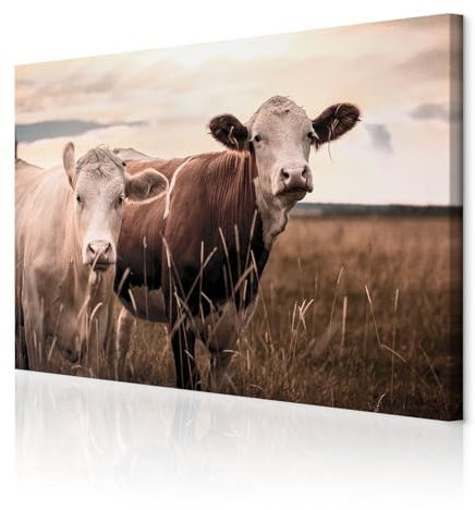 decomonkey Bilder Kuh 60x40 cm 1 Teilig Leinwandbilder Bild auf Leinwand Vlies Wandbild Kunstdruck Wanddeko Wand Wohnzimmer Wanddekoration Deko Tiere Natur Wiese Bauernhof Sepia