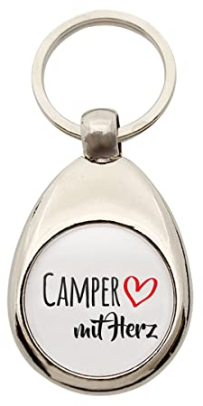 Huuraa Schlüsselanhänger Camper mit Herz Geschenk Metall Einkaufswagenchip Camper Geschenkidee
