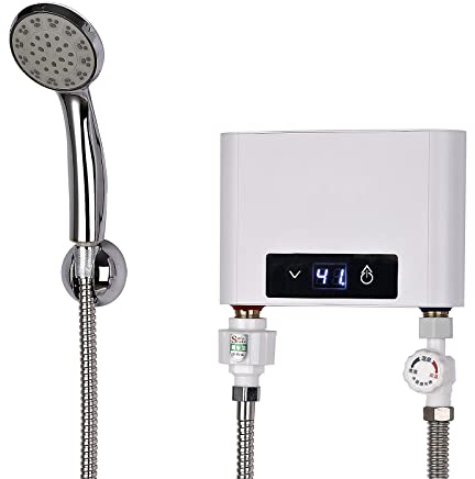 Elektronischer Durchlauferhitze Dusche, 220V elektrische Warmwasserbereiter Temperaturwahl 30-52 °C mit Bad Dusche Kit, für Handwaschbecken, Küche, Bad, Waschbecken (3500W mit Duschset, Weiß)