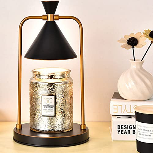 Kerzenwärmerlampe Dimmbare Duftlampe Vintage Candle Warmer Lamp Elektrische Kerzenlampe für Duftkerzen im Glas mit 2 Glühbirnen, aromatische Kerzenhalter für Heimdekoration (mit Timer Schwarz)