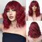 Esmee Kurze Welle Rot Bob Perücken mit Pony Schulter Länge Burgund Perücke Lockige Gewellte Synthetische Cosplay Perücken für Frauen