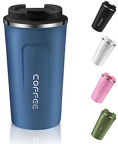 EALLEN Travel Mug with Leakproof Lid Reusable Insulated Coffee Cup for Hot & Cold Drinks/Tea Portable Stainless Steel Thermal Takeaway Travel Coffee Mug for Car/Outdoor/Picnic/Office/School(Blue)