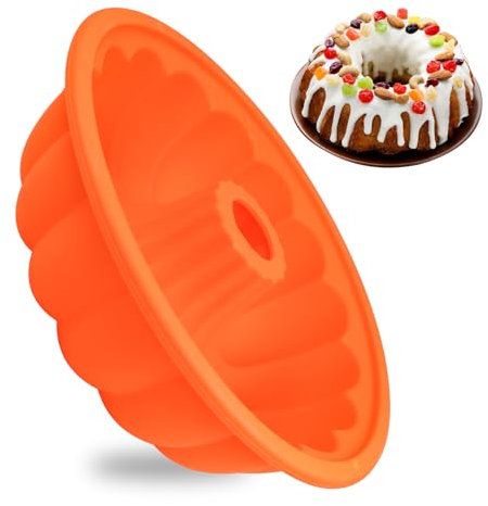 Holzsammlung Moule à Kouglof en Silicone, Rond Anneau Cuisson Cannelé Moule à Pain Anti-adhérent Moule à Bundt Gâteau pour Faire Mousse Chocolat Des Fraises Brioche Pâtisserie, 24 x 24 x 7.5 cm