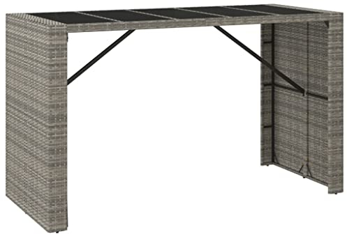 vidaXL Bartisch mit Glasplatte Outdoor Garten Terrasse Küche Bar Festival Party Bistro Stehtisch Frühstückstisch Kneipentisch Grau 185x80x110cm Poly Rattan