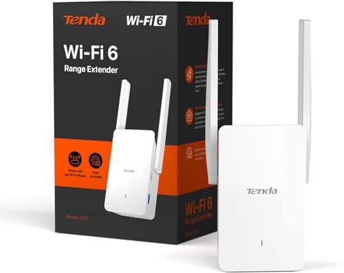 Tenda A23 WLAN Amplifier AX1500, Dual Band Repeater 5GHz 1201Mbps + 2.4GHz 300Mbps, 2×5dBi Antennas, Gigabit Port, AP Mode, WPA3, Compatible with All Routers