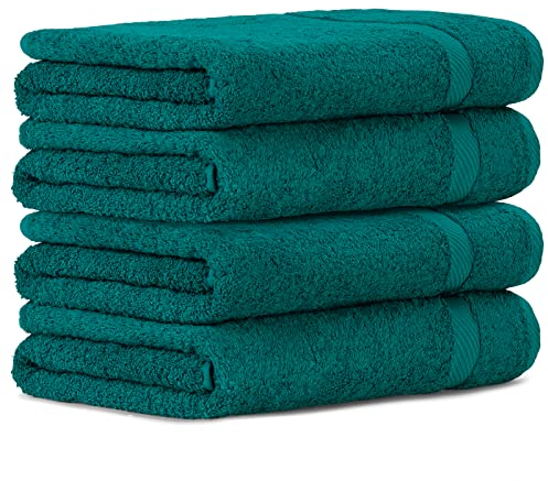 Luckytowel 4er Duschtuch Set 100% Baumwolle, 70x140cm Handtücher, 4er Pack Badetuch Petrol