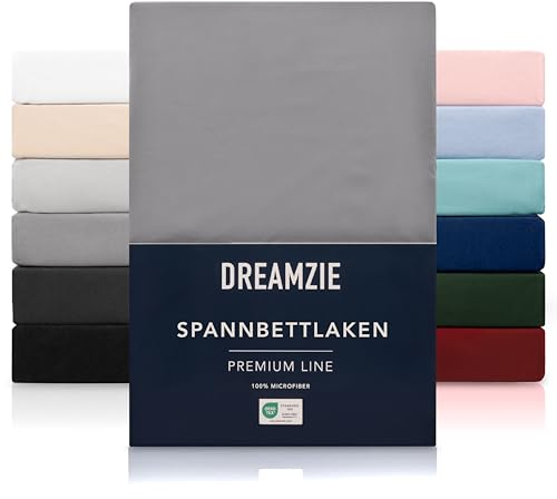 Dreamzie Spannbetttlaken 140x200 cm - Hoher Steg bis 33 cm - 100% Mikrofaser - Anthrazit - Schadstoffgeprüft (Oeko TEX), Bettlaken mit Gummizug