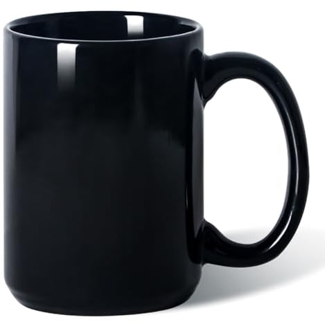 16 OZ (450ml) Porcelain Coffee Mug, Smilatte Classic Blank Ceramic Cup with Large Handle for Tea Latte Cappuccino, Black