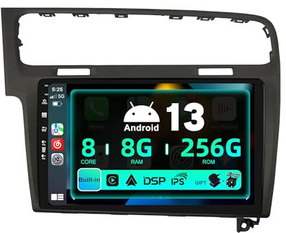 SXAUTO ¦ 8G+256G, 8-Core ¦ Android 14 IPS Autoradio Per Golf 7 (2013-2018) - Senza fili Carplay & Android Auto - LED Camera + MIC - DAB Fast-boot Volante 360-CAM WIFI DSP - 2 Din 10.1 Pollici - Grigio