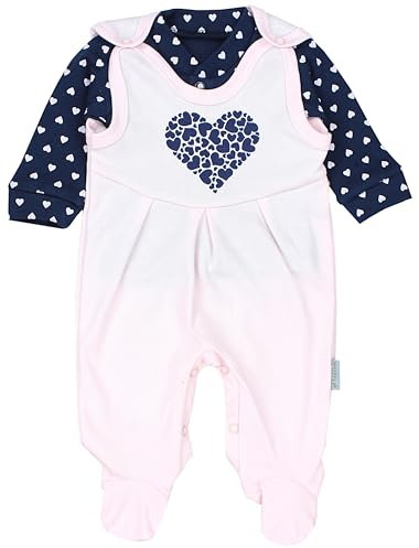 TupTam Baby Mädchen Jungen Strampler mit Langarmshirt Aufdruck Spruch 2 teilig, Farbe: Herzen Rosa Dunkelgrau, Größe: 68