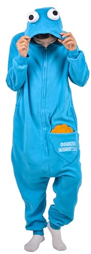 Duledule Cookie Monster Onesie Kostüm Elmo Jumpsuit Sesamstraße Pyjama Tier Erwachsene Schlafanzug Weihnachten Karneval Halloween SY-LanZMJ M