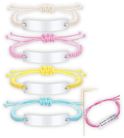 bracelet fil cordon personnalisé -gravure-pendentif argent - acier inoxydable -cadeau nouveau né bébé fille garçon - bracelet d'identification tressé - prénom mot symboles au choix