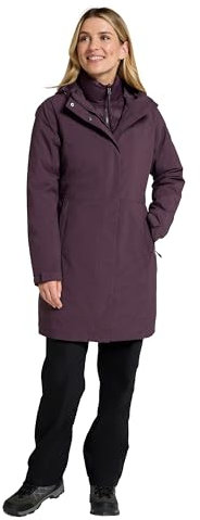 Mountain Warehouse Alaskan 3-in-1 Damen Winter Mantel - Lange, wasserdichte Winterjacke, Warme Steppjacke Innenjacke mit Reißverschluss & Kapuze Dunkel Lila Damengröße EU 36