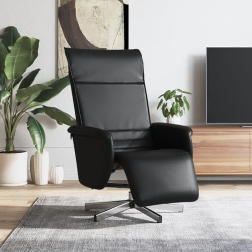 CKioict Lesesessel Cocktailsessel Moderner Polstersessel Relaxsessel mit Fußteil Schwarz KunstlederGeeignet für Büro, Schlafzimmer, Arbeitszimmer