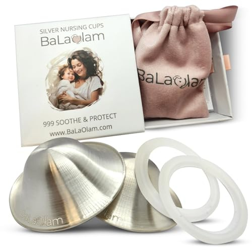 Balaolam 999 Pure Silver Nursing Cups for Breastfeeding – Slim, Discreet Nursing Shells for Sensitive , Cream‑Free Comfort Between Feeds, Includes Premium Case & Silicone Rings