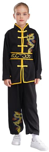 Mufeng Bambino Uniformi di Kung Fu Tang Suit Abiti Cinesi di Tai Chi Abbigliamento per Arti Marziali Camicia Cappotto Costume da Spettacolo Teatro Nero 9-10 anni