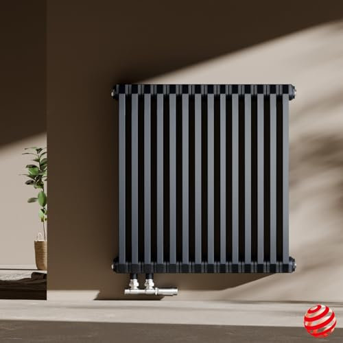 EMKE Design Heizkörper 600x594 mm, D-Form Flachheizkörper Horizontal Heizkörper Seitenanschluss Paneelheizkörper Doppellagig Anthrazit 969W