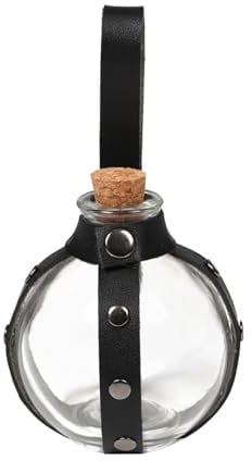 MEISH Dark Magic Potion Bottle with Cork Stopper Black Wizard and Witch Costume Props Halloween Round Spherical Glass Bottle for Cosplay DIY Crafts