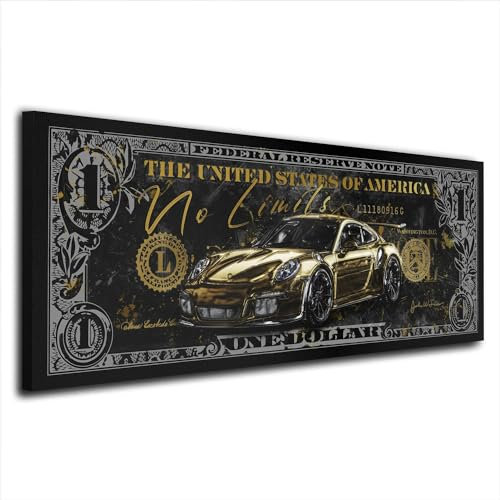 Porsche No Limits Geld Leinwandbild Wandbild Kunstdruck XXL Deko Größe 125x50x4cm