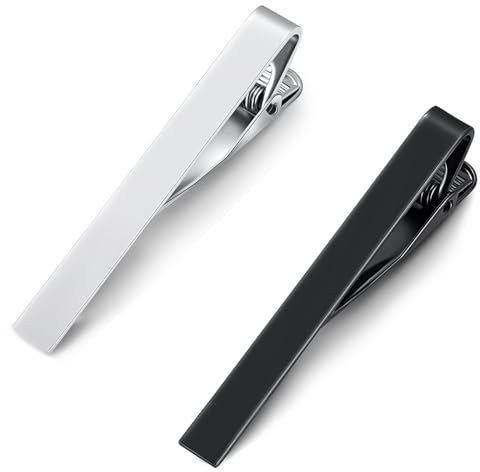 NIYATA Pince à Cravate Homme argent et Noir, Pince à Cravate en Acier Inoxydable,Pince Cravate Élégante,Pour Les Mariages et les affaires(Argent/Noir)