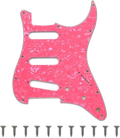 11 Loch ST/Strat Style Pickguard SSS Pick Guard für USA/Mexiko Stratocaster/Strat Modern Style Gitarrenteile, 3-lagig mit Schrauben (Pink Pearl)
