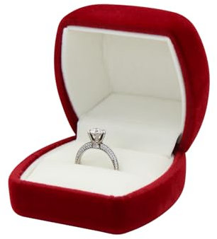 FuninCrea Semplice scatola per anelli in velluto, per matrimonio, portatile, per anello di fidanzamento, matrimonio, colore rosso