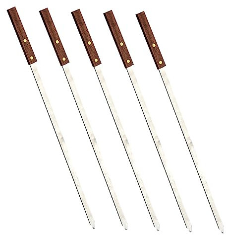 POPETPOP Forchette Per Barbecue Spiedini in Acciaio Inox Spiedini Piatti Per Set Con Manico in Legno Per Grigliate Sicure