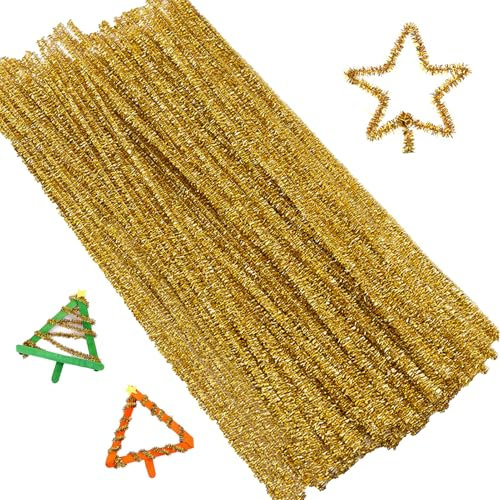 100 Stück Pfeifenputzer Zum Basteln,Pfeifenreiniger Zum Basteln,Pfeifenputzer Zum Basteln Glitzer,Pfeifenreiniger Bunt Zum Basteln,Chenilledraht,für DIY Basteln und Dekorationen,30cm × 6mm,Gelb
