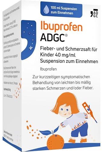 Ibuprofen ADGC® Fieber- und Schmerzsaft für Kinder - 40 mg/ml - ab 3 Monate - angenehmer Orangengeschmack - zuckerfrei - lindert schnell und langanhaltend Schmerzen & Fieber - 100ml